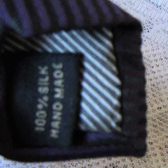 Burberry London  Men Tie, Silk, Hand Made, Dark Purple/Black color, striped - Picture 2 of 8